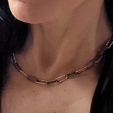 Mixed Metal Paper Clip Chain Necklace - Gold Gunmetal & Rose Gold