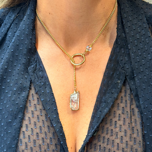 Herkimer Diamond & Danburite Lariat Necklace
