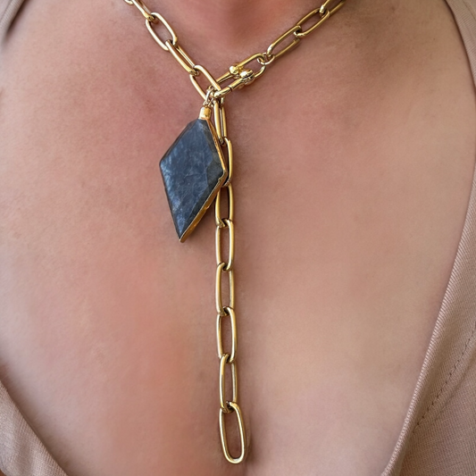 Labradorite and Oval Paper Clip Multi Use Necklace with Removable Labradorite Gemstone Pendant