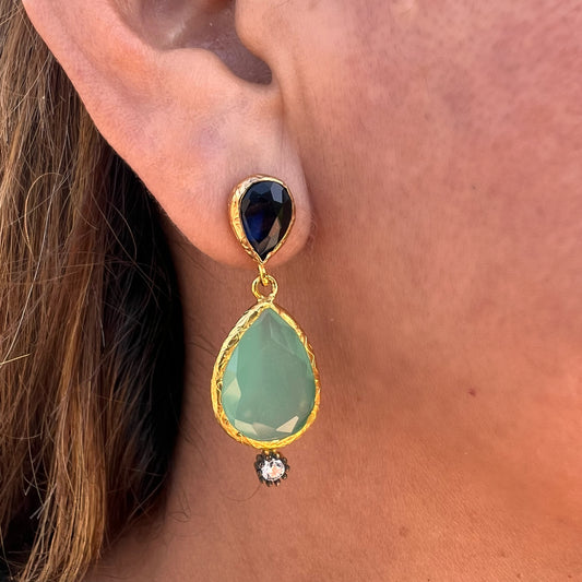 Green Chalcedony and Black Onyx Earrings