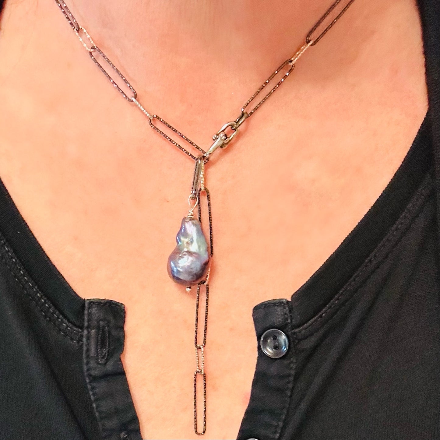 Mixed Metal Paper Clip Necklace - Gold & Black