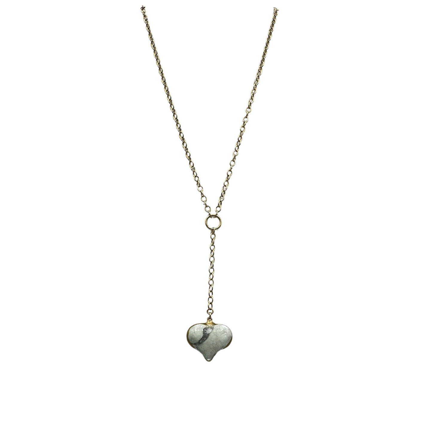Howlite Heart Lariat necklace Suspended