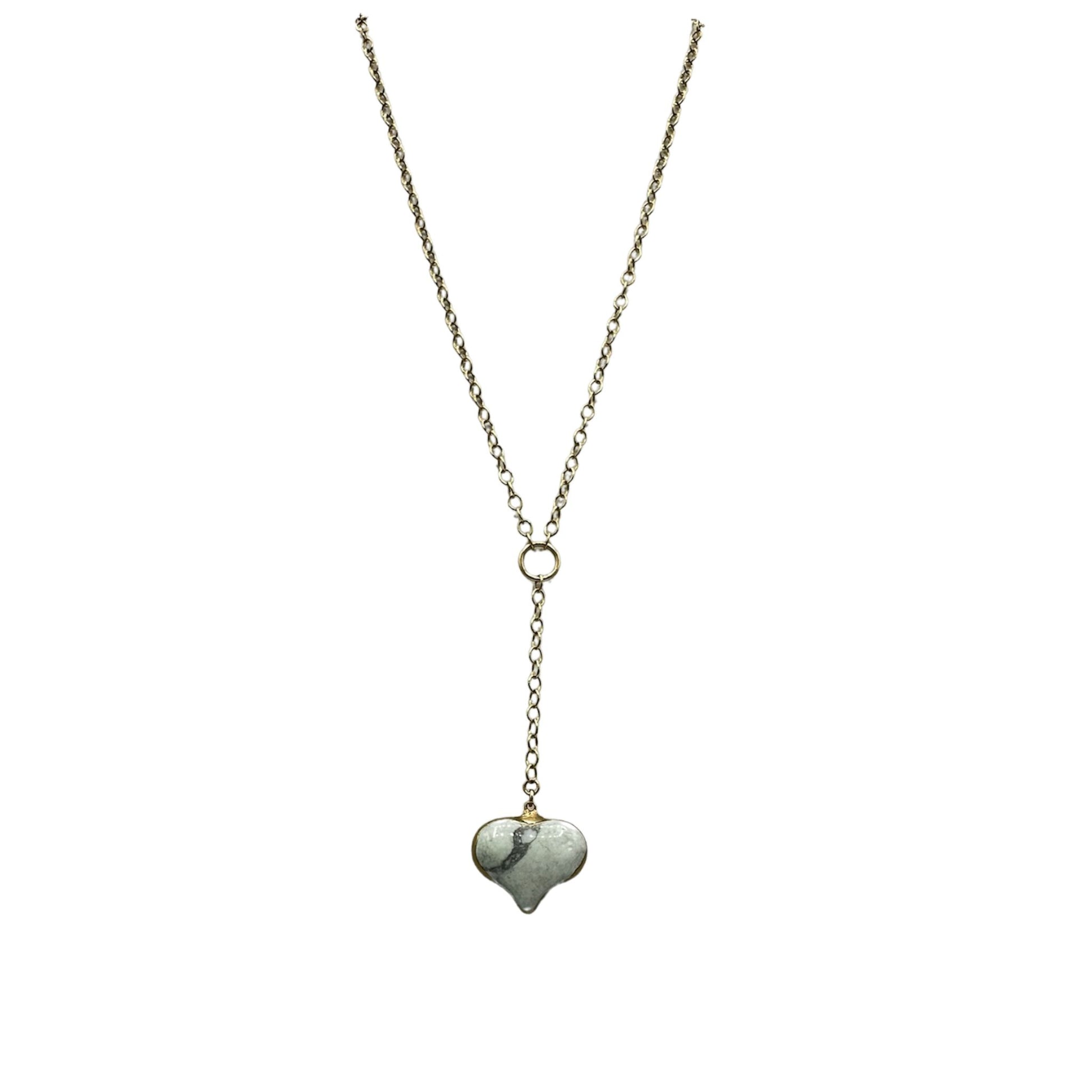 Howlite Heart Lariat necklace Suspended