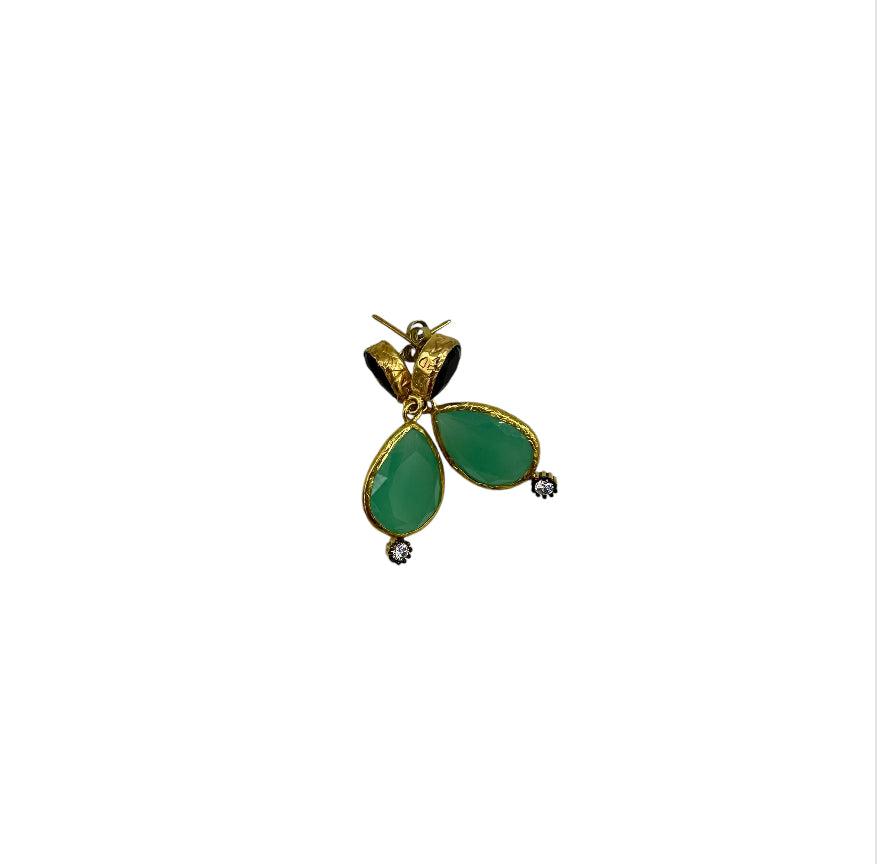 Green Chalcedony and Black Onyx Earrings
