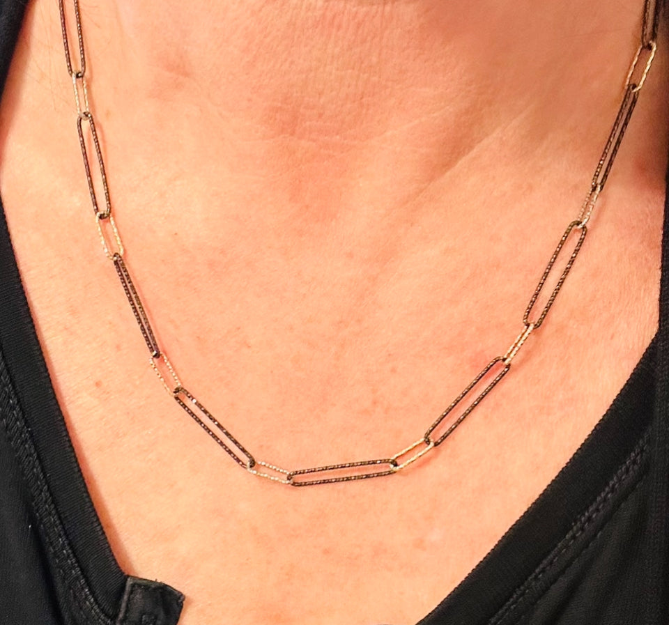Mixed Metal Paper Clip Necklace - Gold & Black