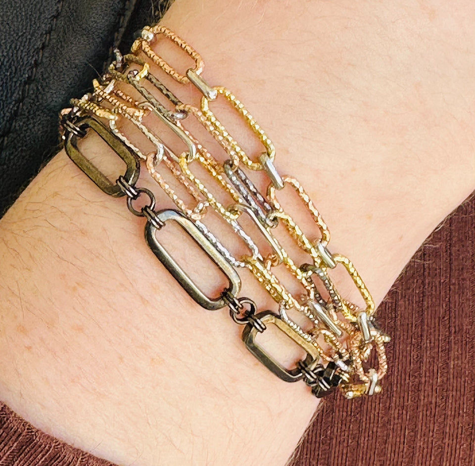 Mixed Metal Paper Clip Chain Necklace - Gold & Black