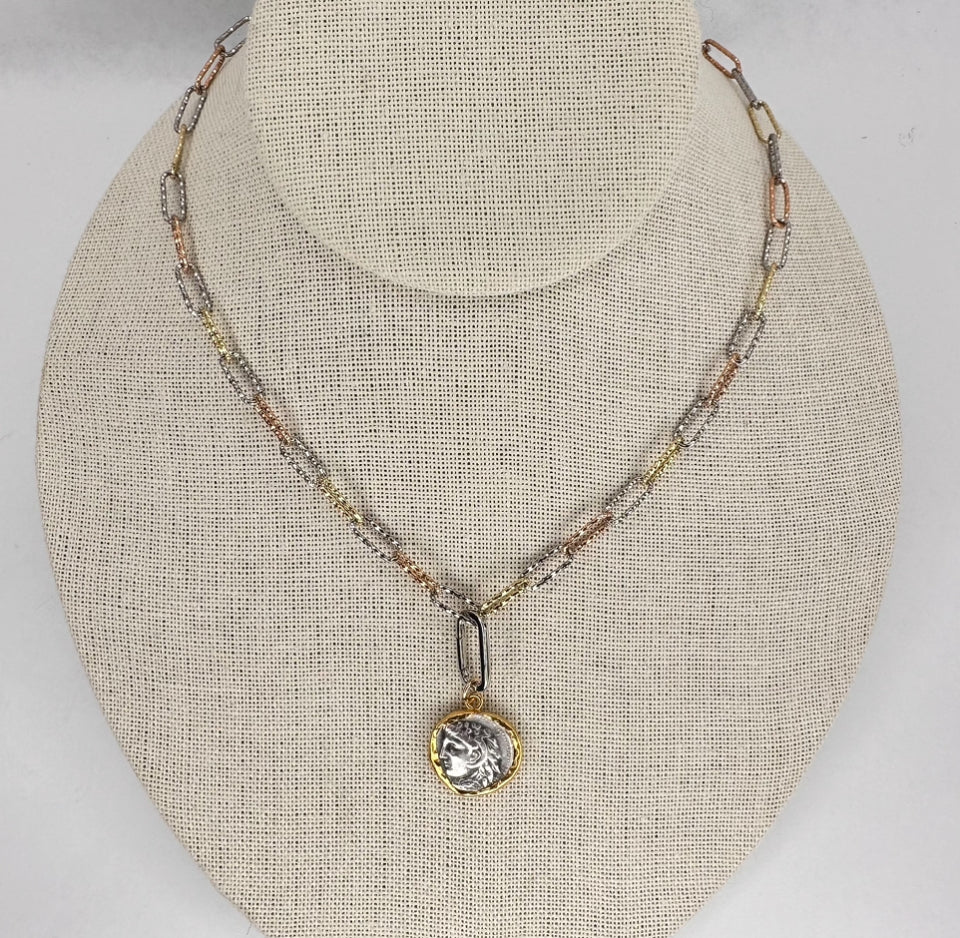 Mixed Metal Silver Italian Paper Clip Necklace