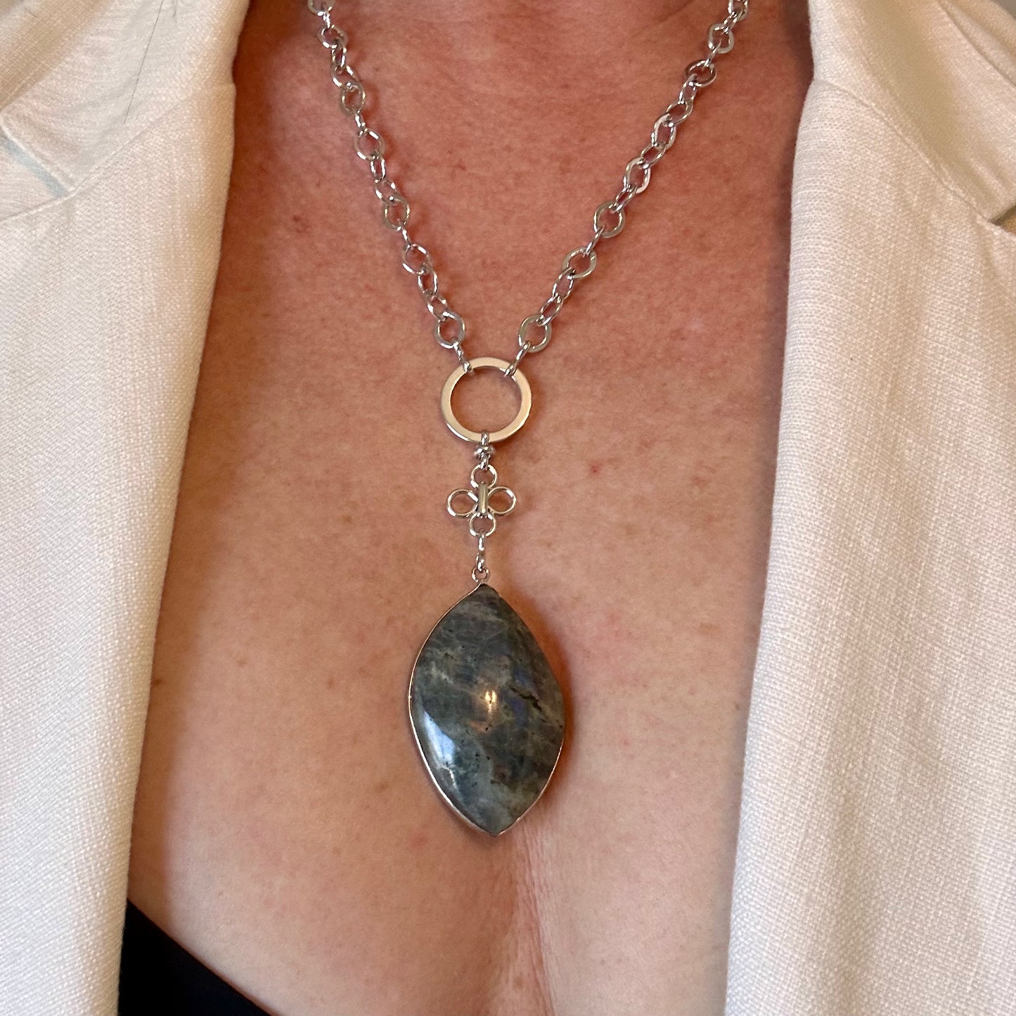 Labradorite Rhodium Necklace