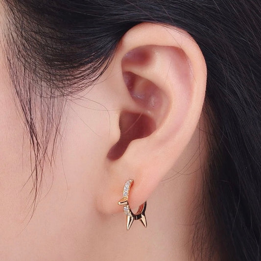 Three Spike Huggie Hoop Earrings