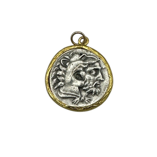 Inspired-ancient-roman-coin-silver-gold-trim-pendant-20mm-belaroca-jewelry