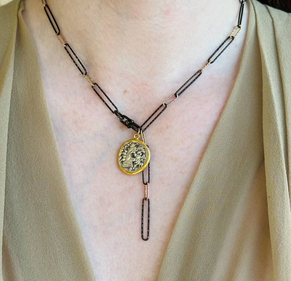 Inspired-ancient-roman-coin-silver-gold-trim-pendant-20mm-belaroca-jewelry