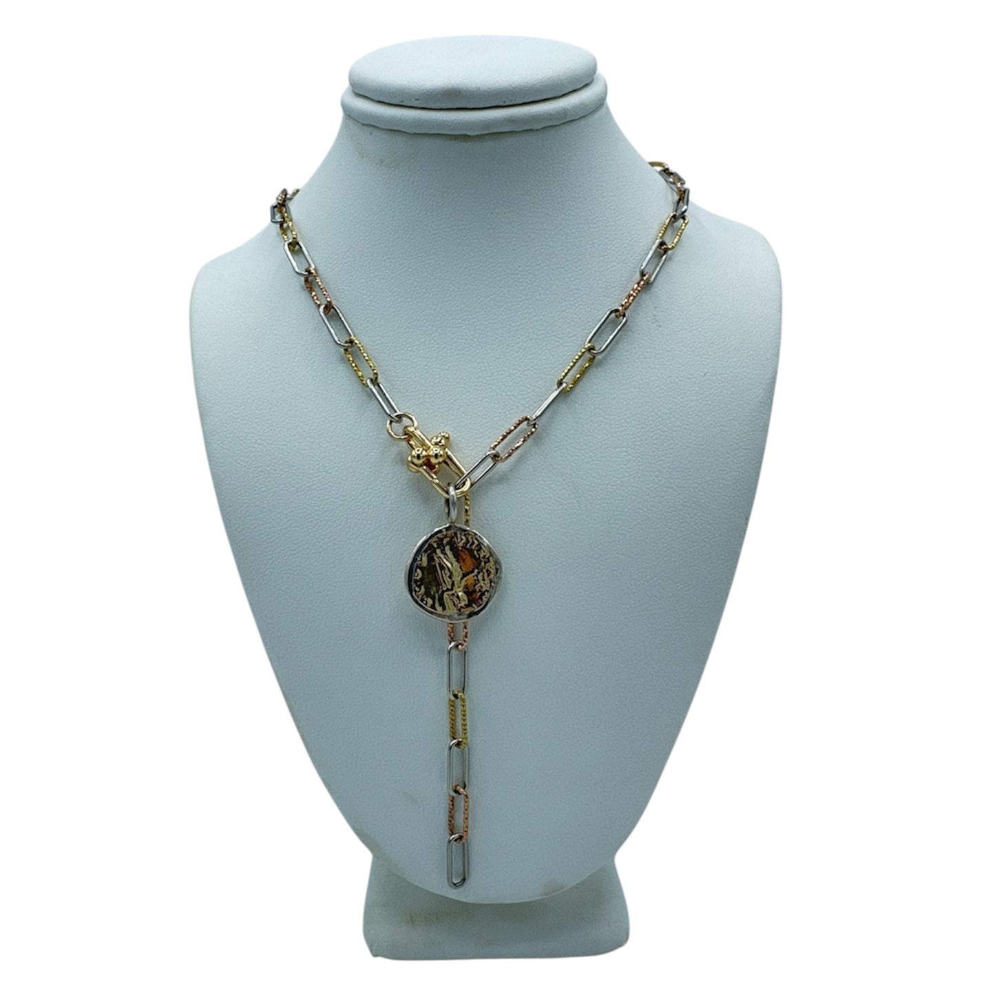 Two-Tone- Small -Gold- and -Silver -Coin -Pendant-hanging -off -chain -necklace-belaroca-jewelryt