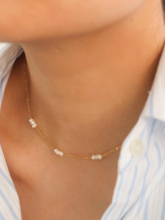 Genuine Freshwater Pearl Necklace in Gold