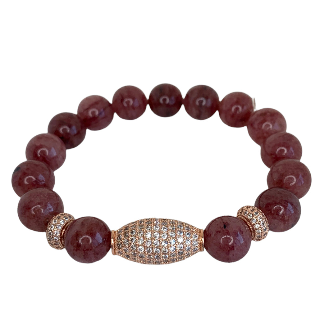 Strawberry Quartz and Rose Gold Stretch Bracelets