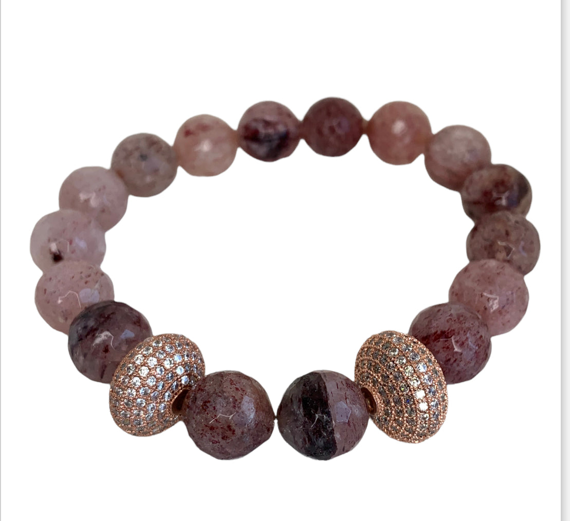 Strawberry Quartz and Rose Gold Stretch Bracelets