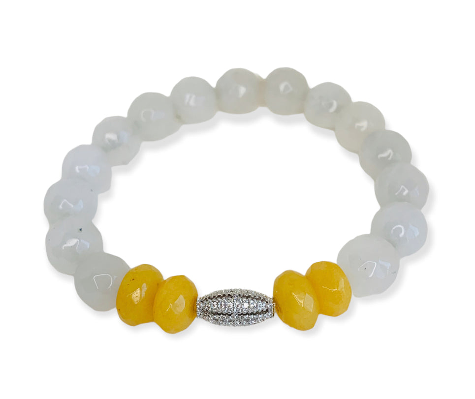 White and Yellow Jade Stretch Bracelet