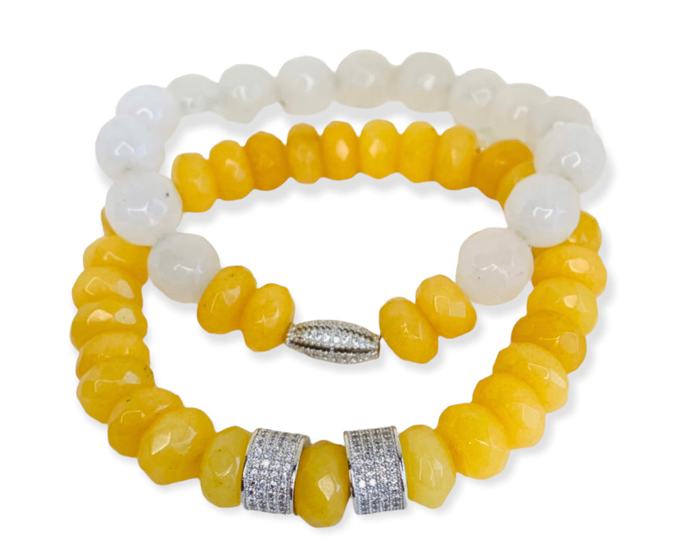 White and Yellow Jade Stretch Bracelet