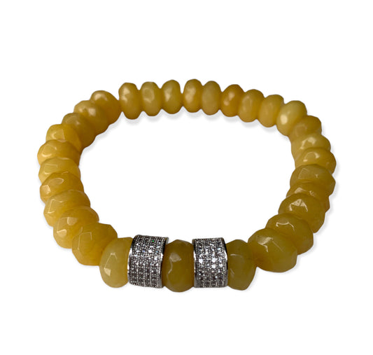 Yellow-Jade-stretch-bracelet-with-CZ-spacers-belaroca jewelry