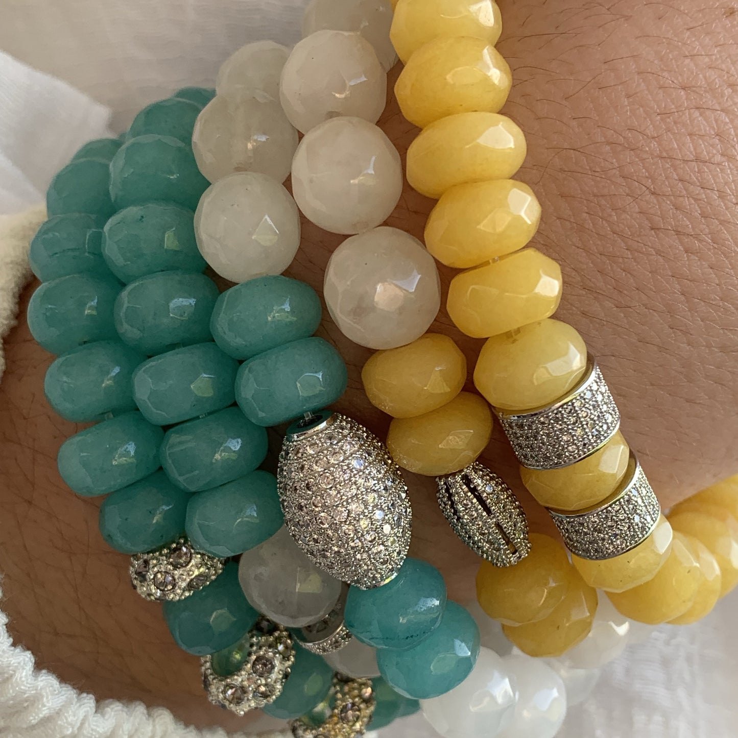 White and Yellow Jade Stretch Bracelet