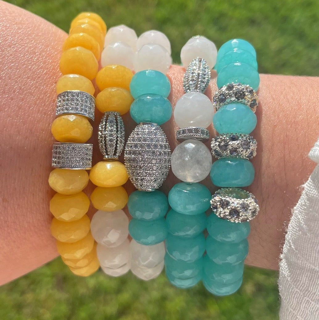 White Jasper and Aqua Chalcedony Stretch Bracelet