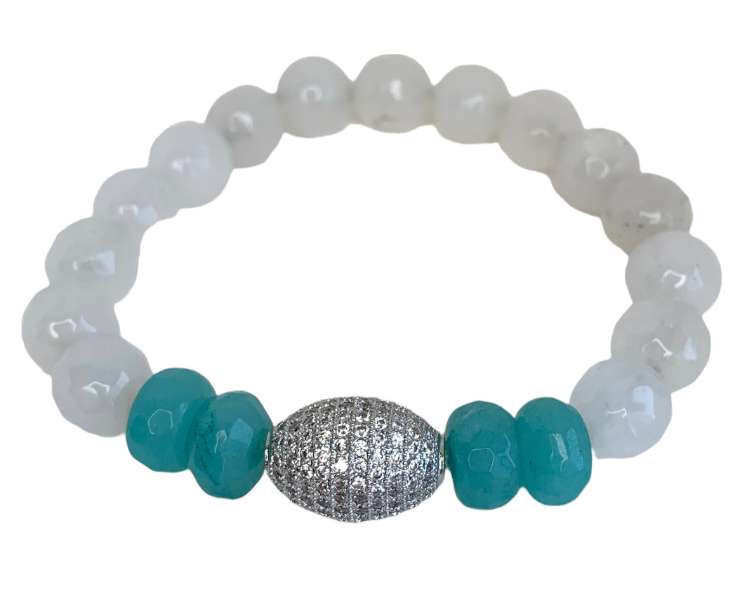 White Jasper and Aqua Chalcedony Stretch Bracelet