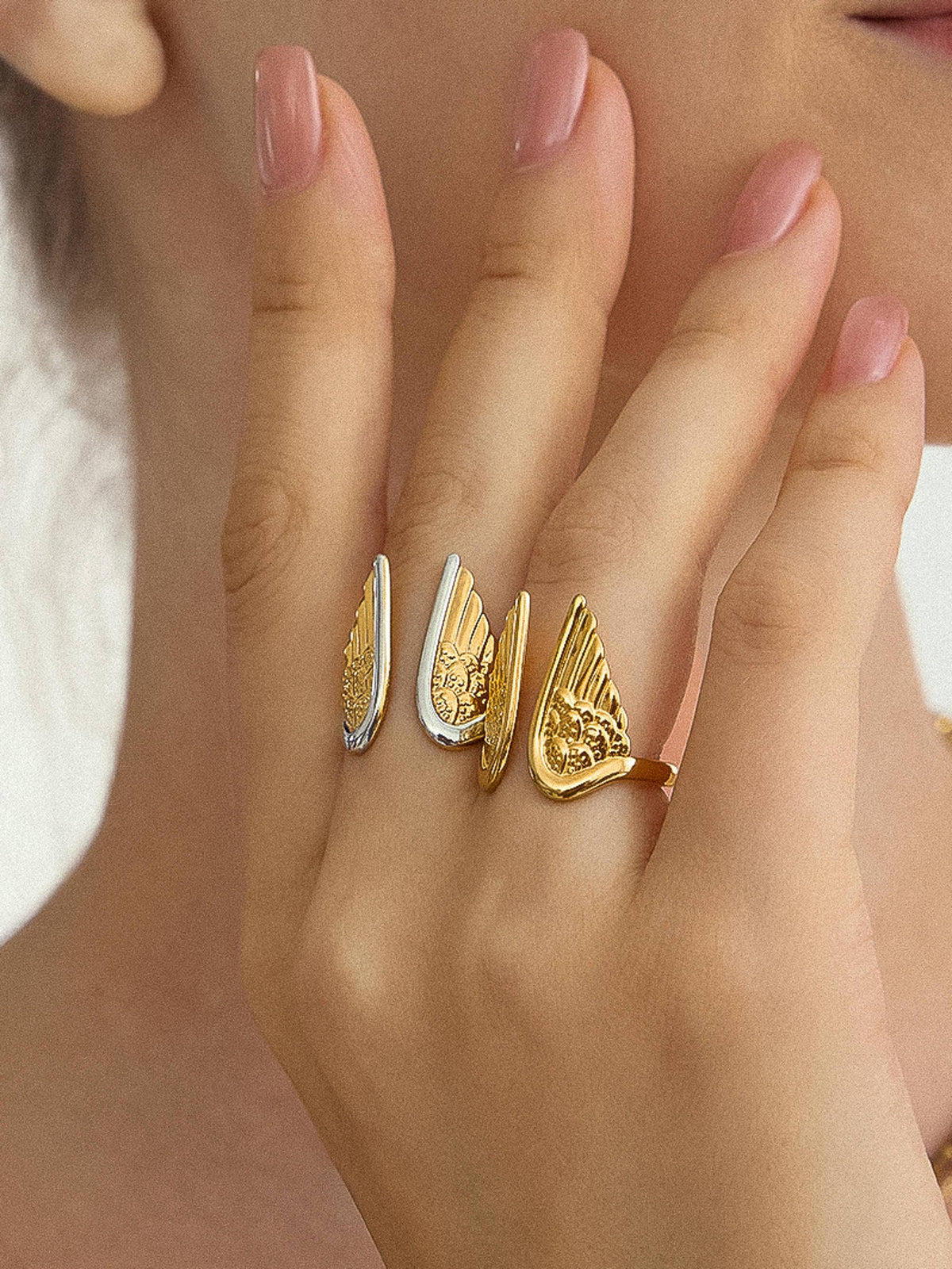 18K Gold-Plated Angel Wing Adjustable Ring