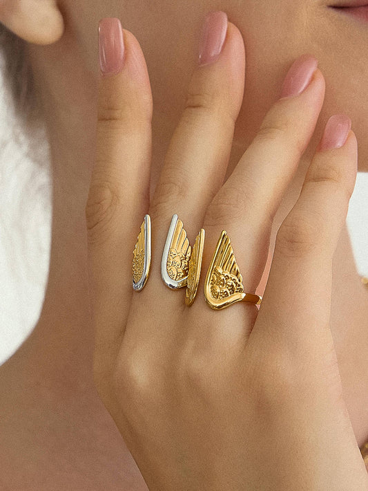 18K Gold-Plated Angel Wing Adjustable Ring