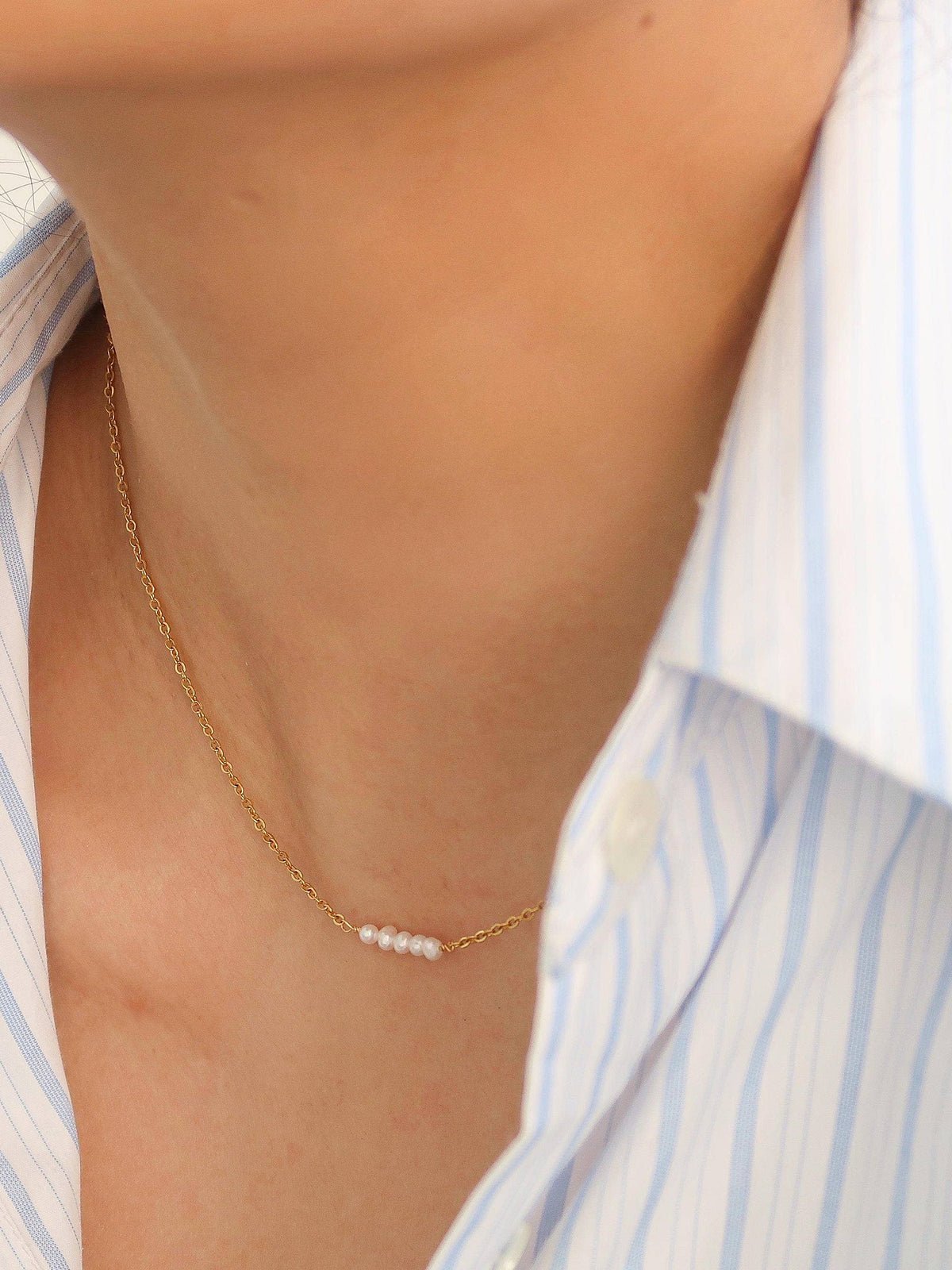 Genuine Freshwater Pearl Necklace in Gold