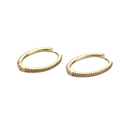 Gold Oval Hoop CZ Earrings