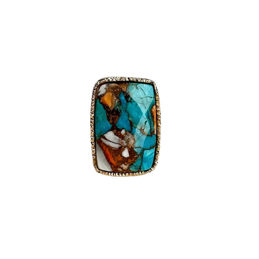 Turquoise Blended With Orange and Spiny Oyster Shell Ring