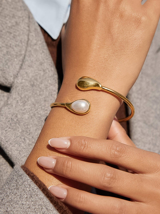 18K Gold-Plated Pearl Cuff Bracelet