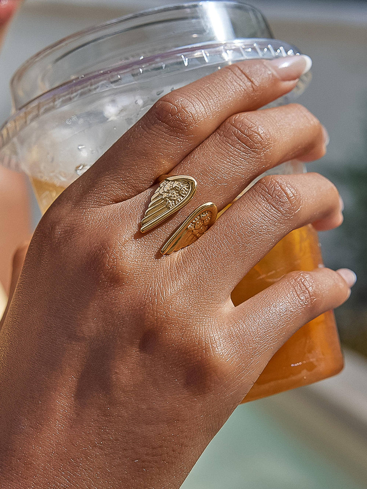 18K Gold-Plated Angel Wing Adjustable Ring