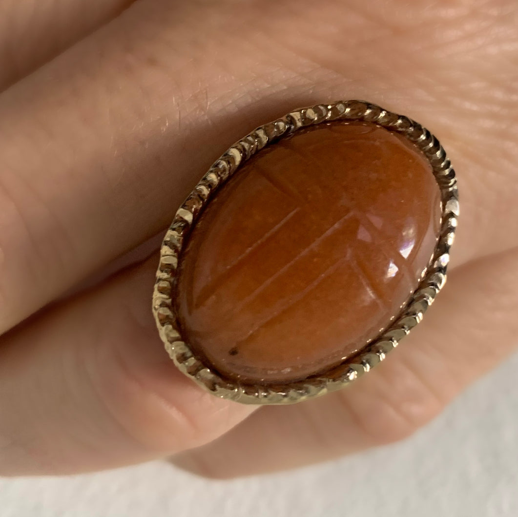 Orange Jade Scarab Cuff Ring - Belaroca Jewelry