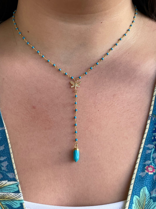 Turquoise-firefly-rosary chain-lariat-turquoise point-belaroca jewelryt