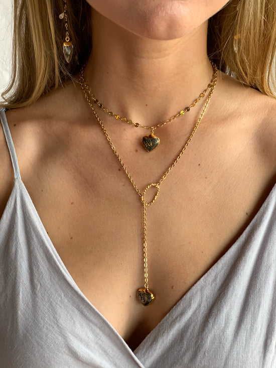 Adjustable Pyrite Heart Lariat - Belaroca Jewelry