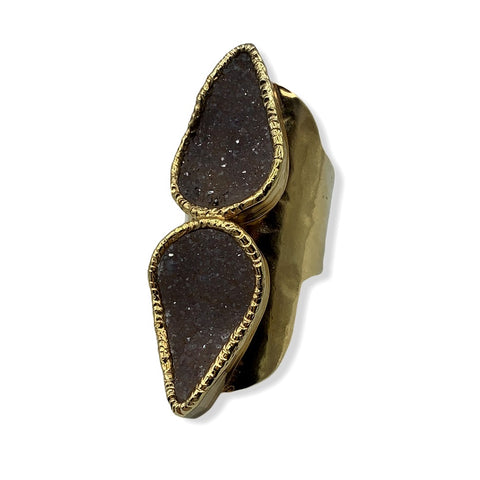 Double  Druzy Cuff Ring - Belaroca Jewelry